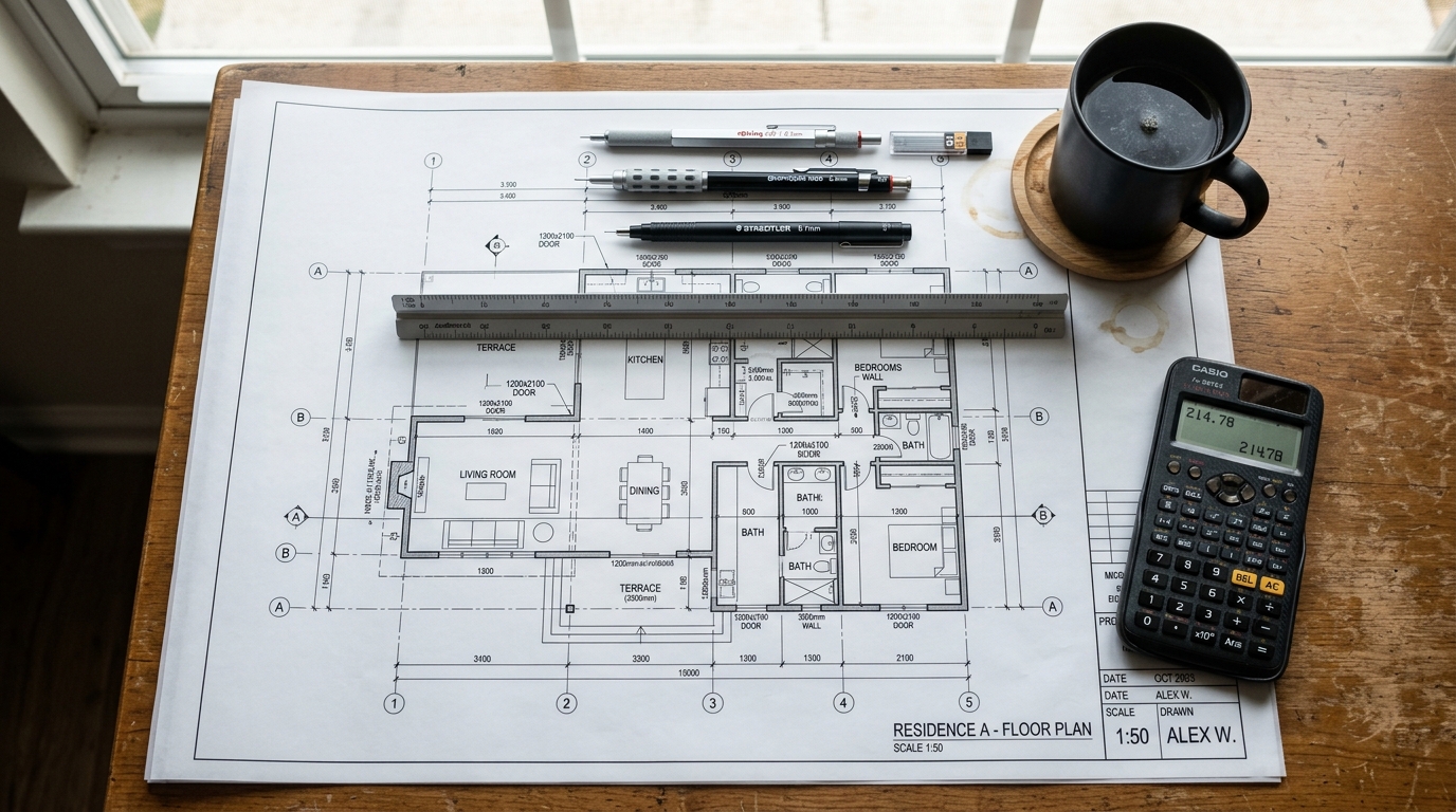 Architectural floor plans and door framing schematics